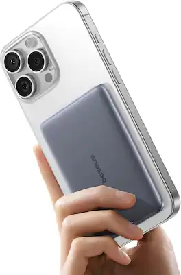 Baseus - Picogo 5000mAh Ultra-Slim MagSafe Power Bank, Card-Size Wireless Charger with USB-C Braided Cable,Grey - Gray