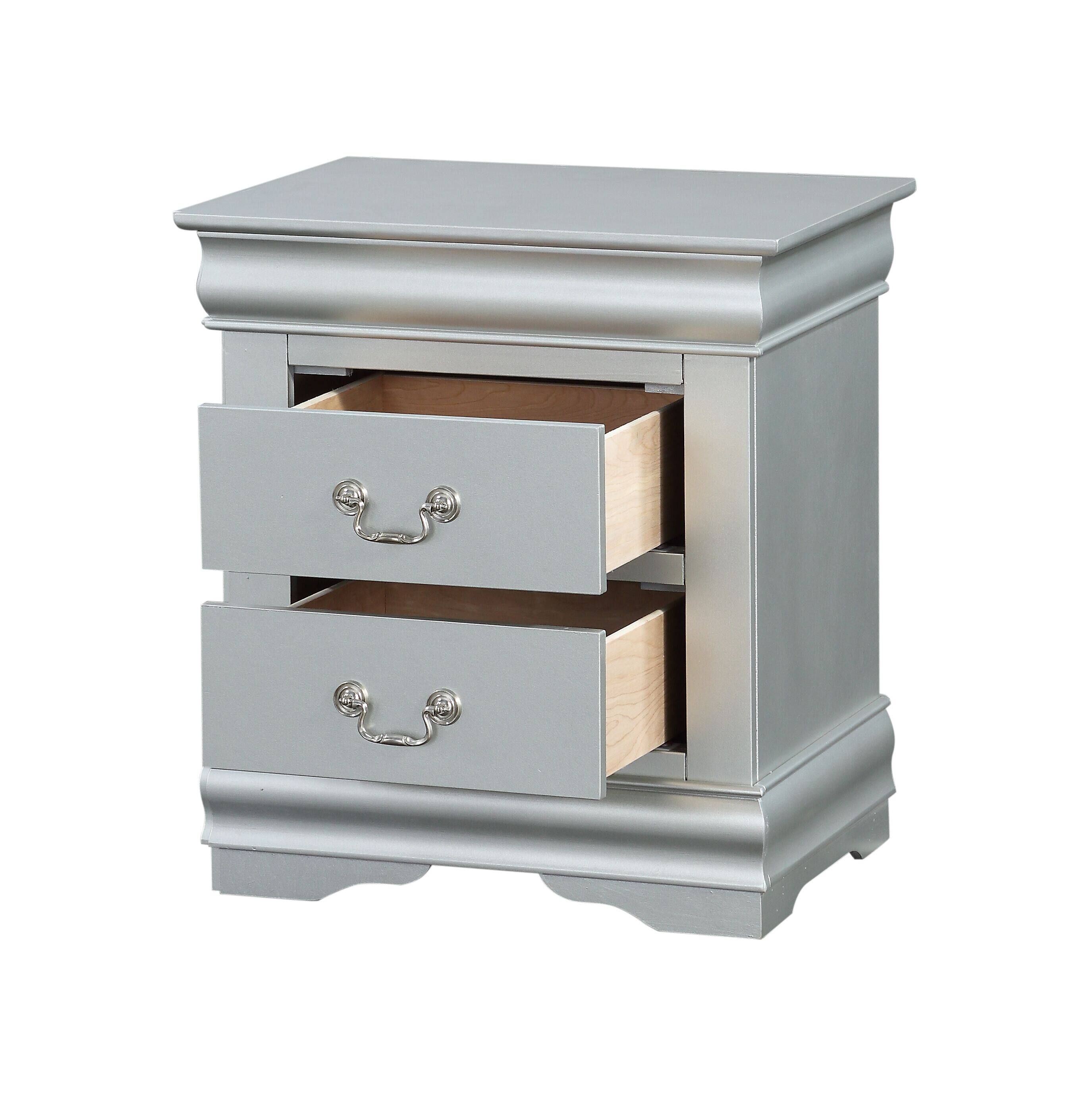 Back. Tiramisubest - Sleek Platinum Finish Nightstand with Smooth Glide Drawer - Silver.