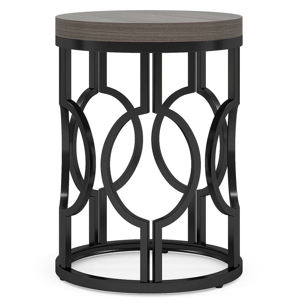 Back. Kadyn - Kadyn Sofa Side End Table, End Table, Couch Table,Round End Table, Industrial Side Table with Metal Hollow Frame,Grey - Gray.