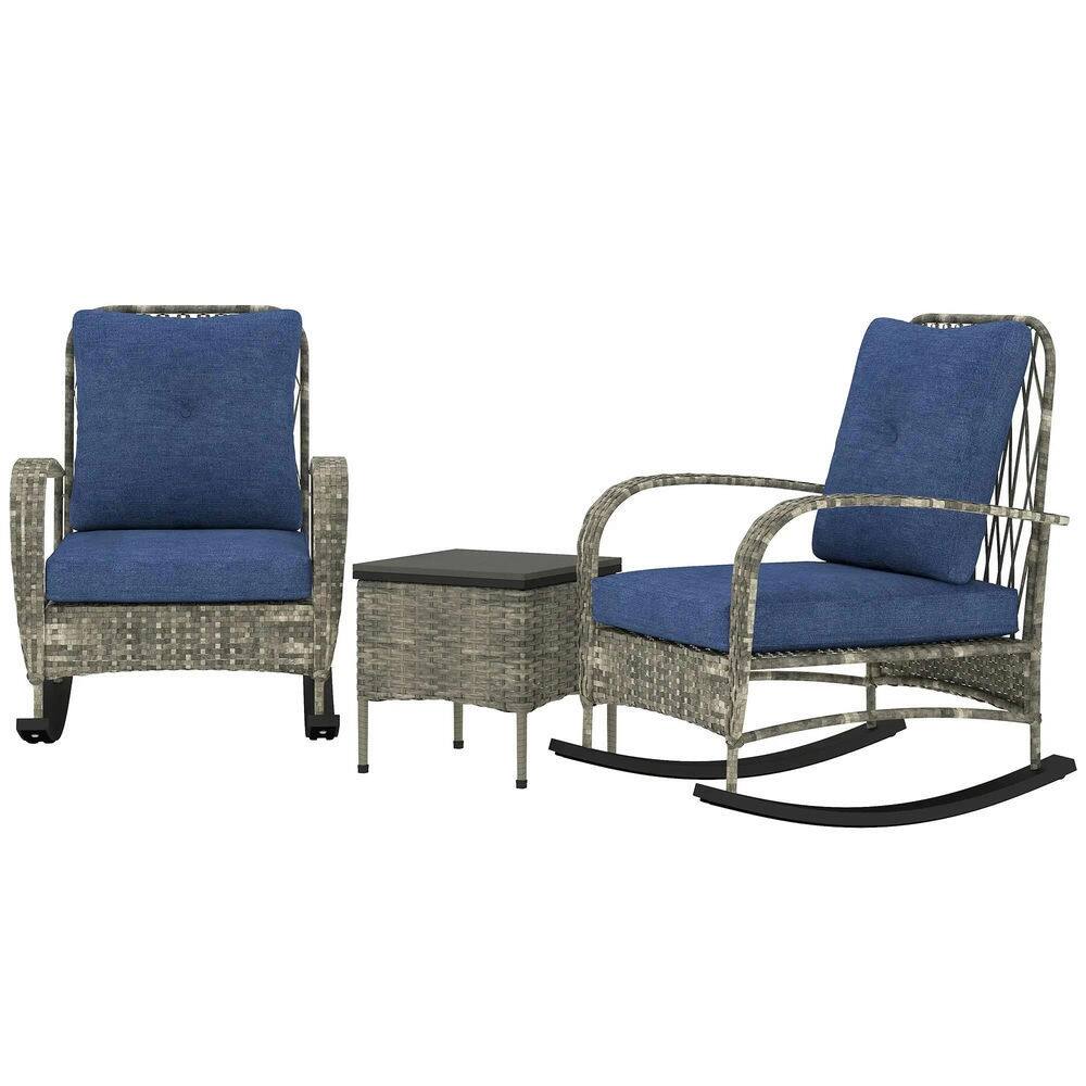 Front. Spaco - Spaco 3-Piece Wicker Patio Set with Rocking Chairs, Glass-Top Coffee Table - Grey.