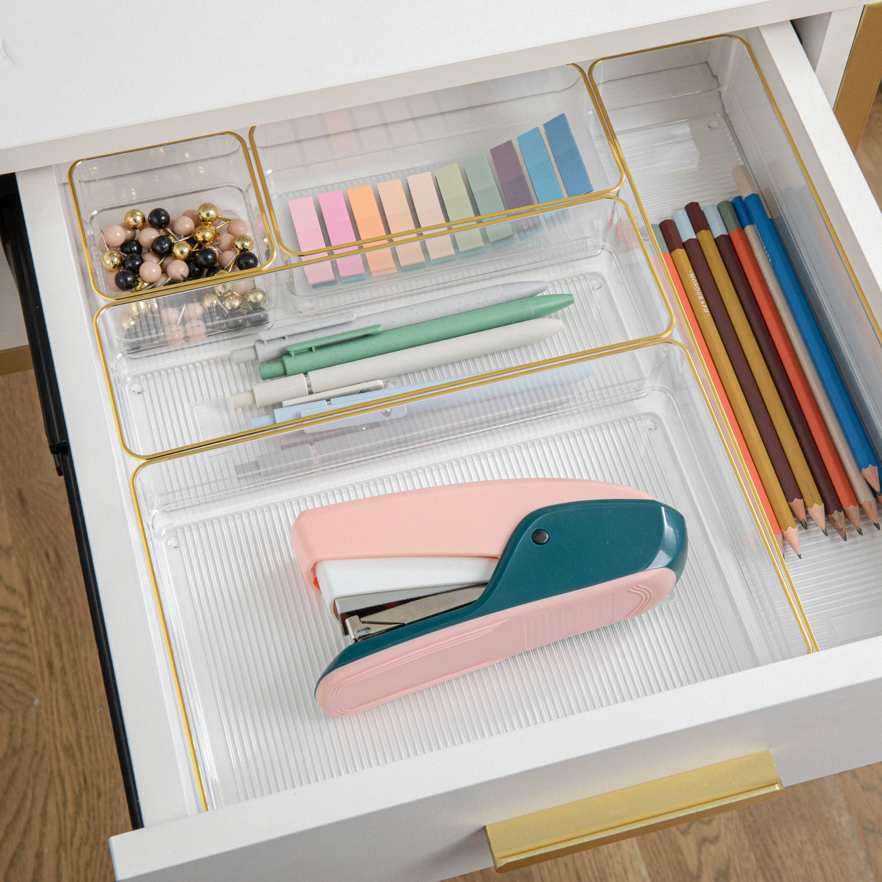 Alt View 14. Martha Stewart - Kerry Plastic Stacking Drawer Organizer Set of 6 - Clear/Gold Trim.
