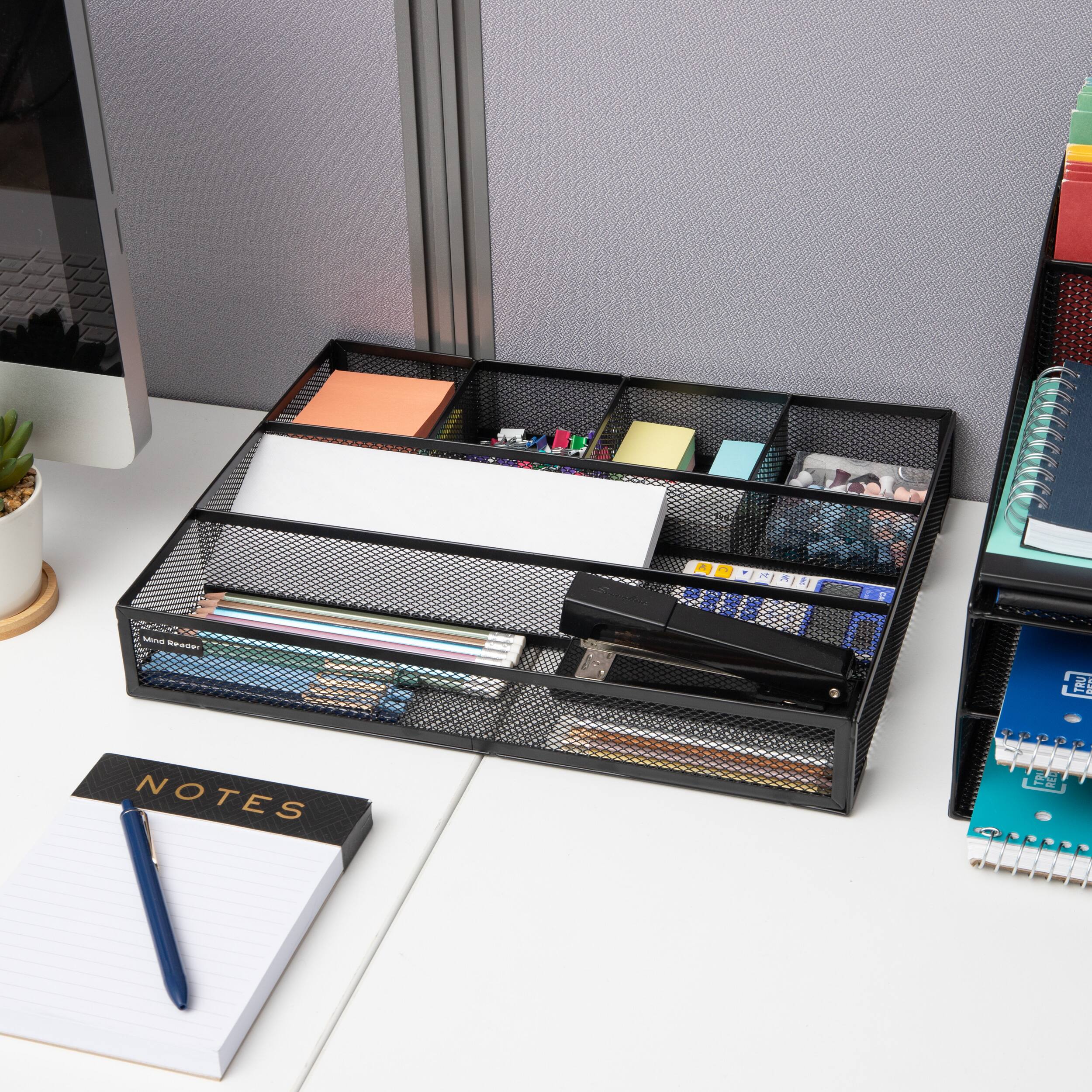 Alt View 15. Mind Reader - Drawer Organizer, Desk Org, Utensil Organizer, Office, Kitchen, Metal Mesh, 15"L x 12"W x 2.25"H, Set of 2 - Black.