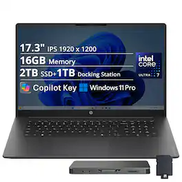 HP - Upgraded - OmniBook 3 17.3" FHD Laptop,Ultra 7 255U,16GB DDR5,2TB SSD+1TB Dock Set,Backlit,Wi-Fi 7,Win 11 Pro - Mica Silver