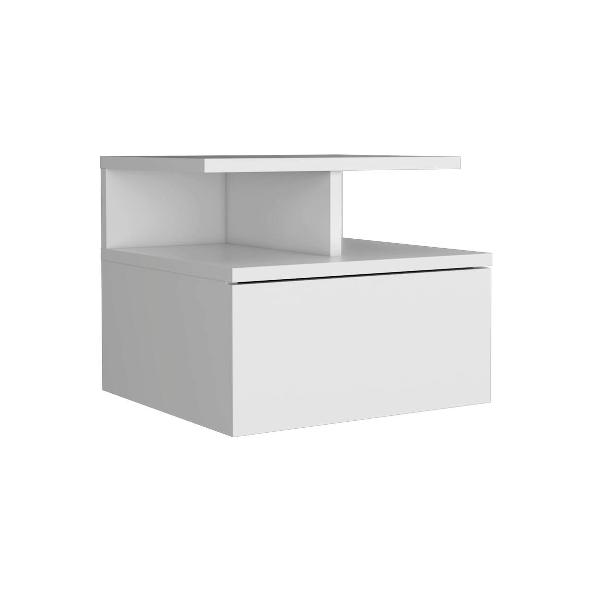 Back. Loheer - Loheer Floating Nightstand, White Wall Mounted Nightstand with Single Drawer and Two Tier Shelf - White.