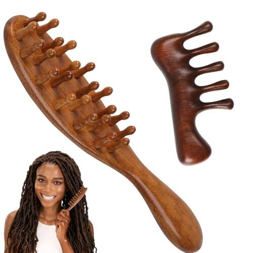 Front. ESBANY - 2pcs Loc Brush and Wide Tooth Loc Comb, Sandalwood Loc Brush for Dreads, Wooden Scalp Massager for Scalp Hair Styling.