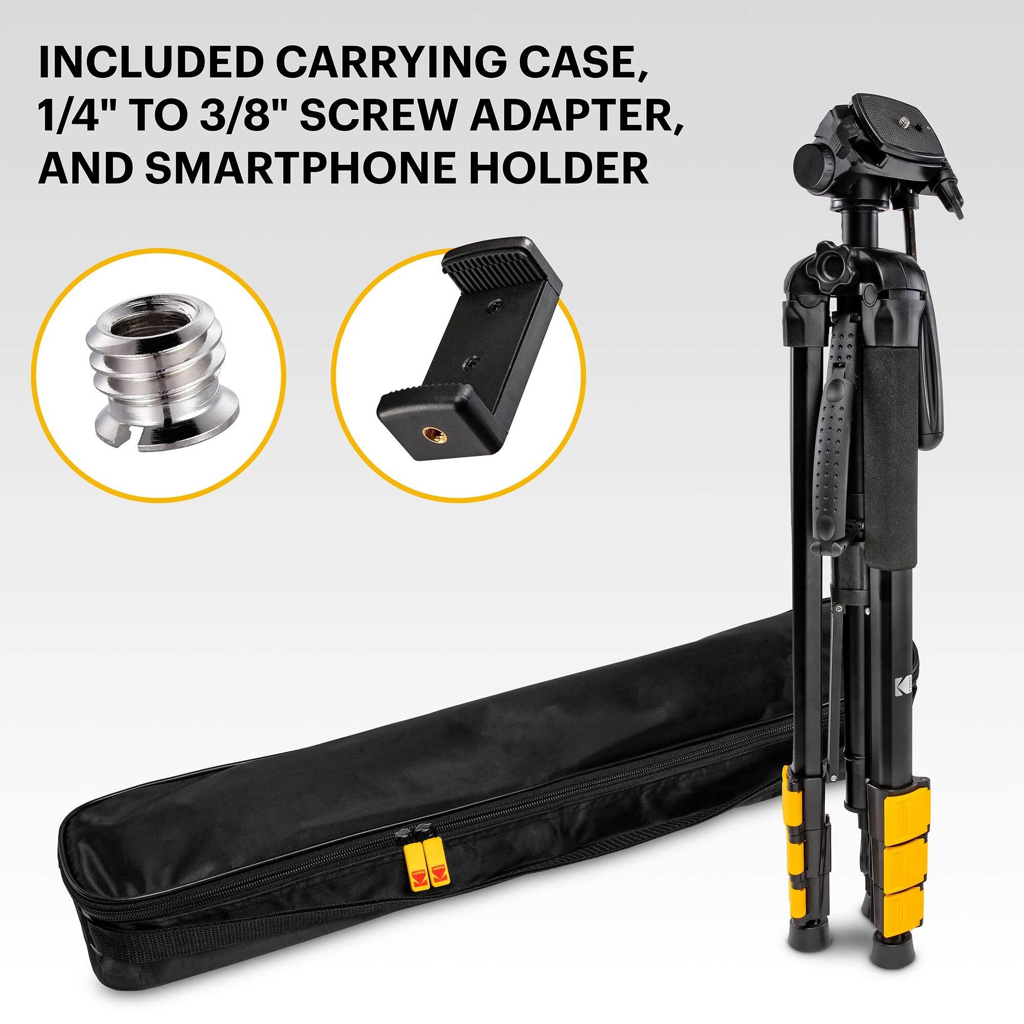 INCLUDED CARRYING CASE, 1/4" TO 3/8" SCREW ADAPTER, AND SMARTPHONE HOLDER