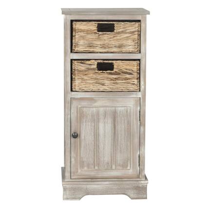 Front. Cedar Assembly - Home Collection Connery Cherry Wood Storage Cabinet - White Washed.