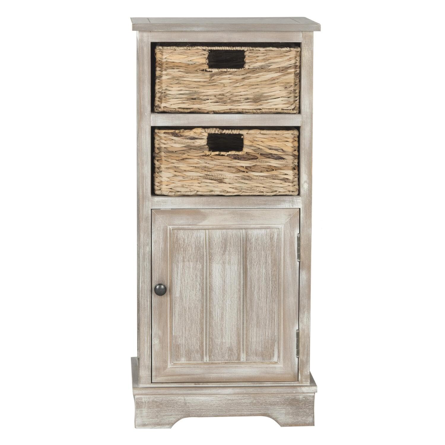 Front. Cedar Assembly - Home Collection Connery Cherry Wood Storage Cabinet - White Washed.