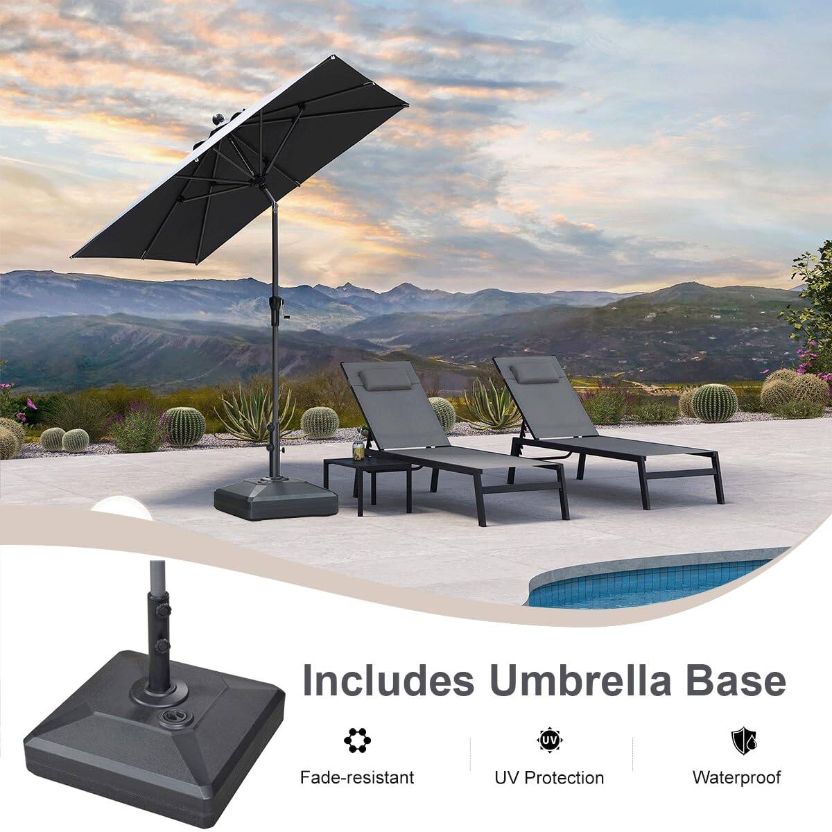 Includes Umbrella Base  
- Fade-resistant  
- UV Protection  
- Waterproof