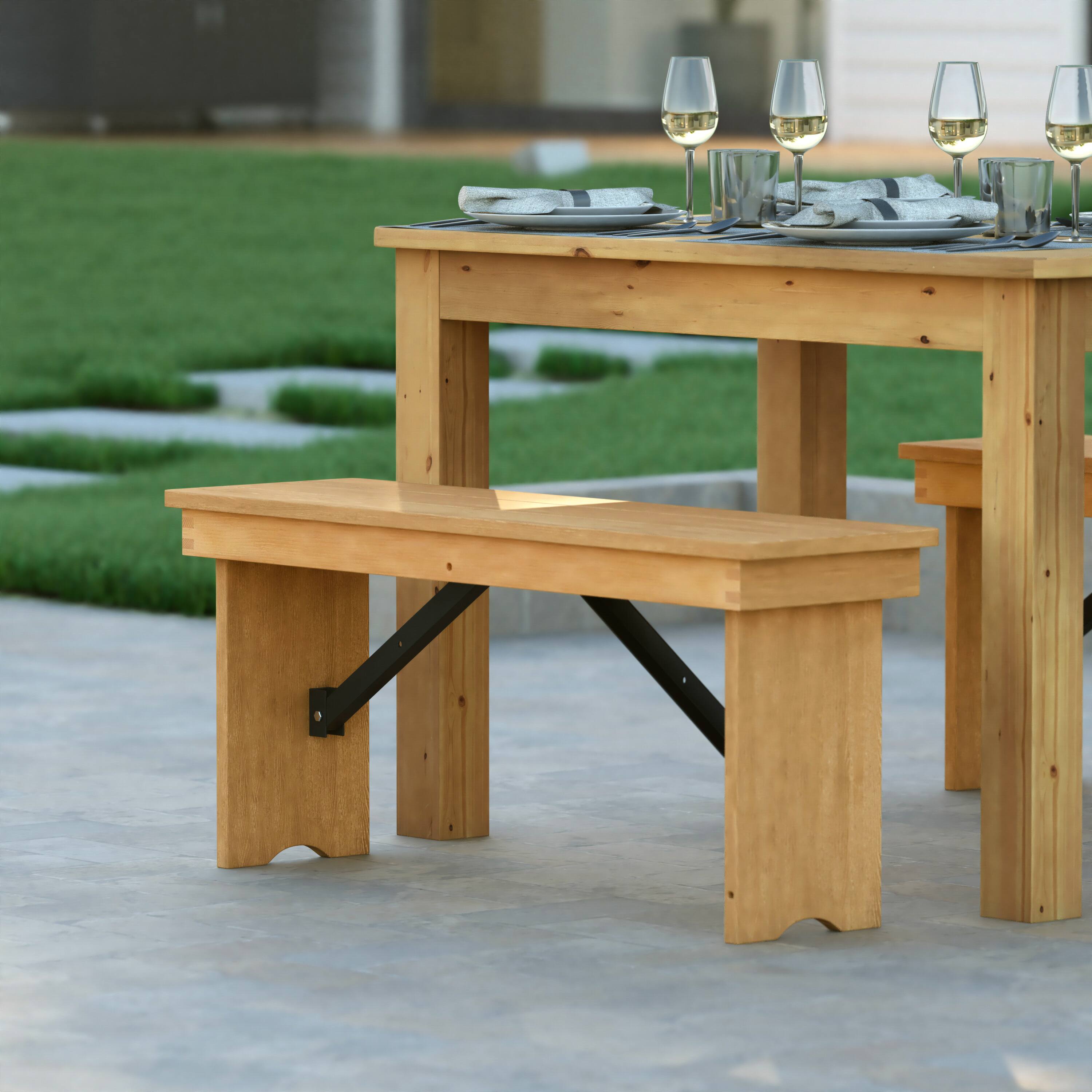 Alt View 4. Emma + Oliver - 40" x 12" Antique Rustic Solid Pine Folding Farm Bench - Portable Bench - Light Natural.
