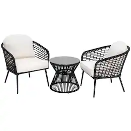 Nuu Garden - Outdoor 3-Piece Patio Bistro Set, 1 Coffee Table and 2 Chairs - Black