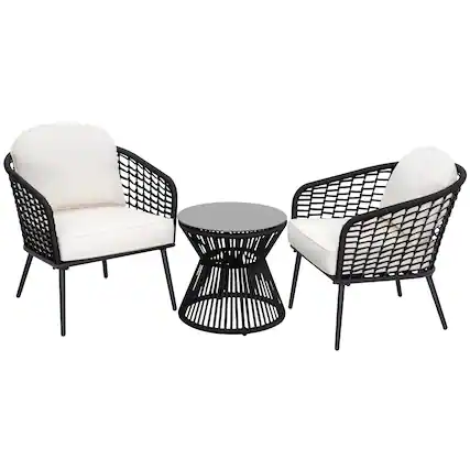 Front. Nuu Garden - Outdoor 3-Piece Patio Bistro Set, 1 Coffee Table and 2 Chairs, Black - Black.