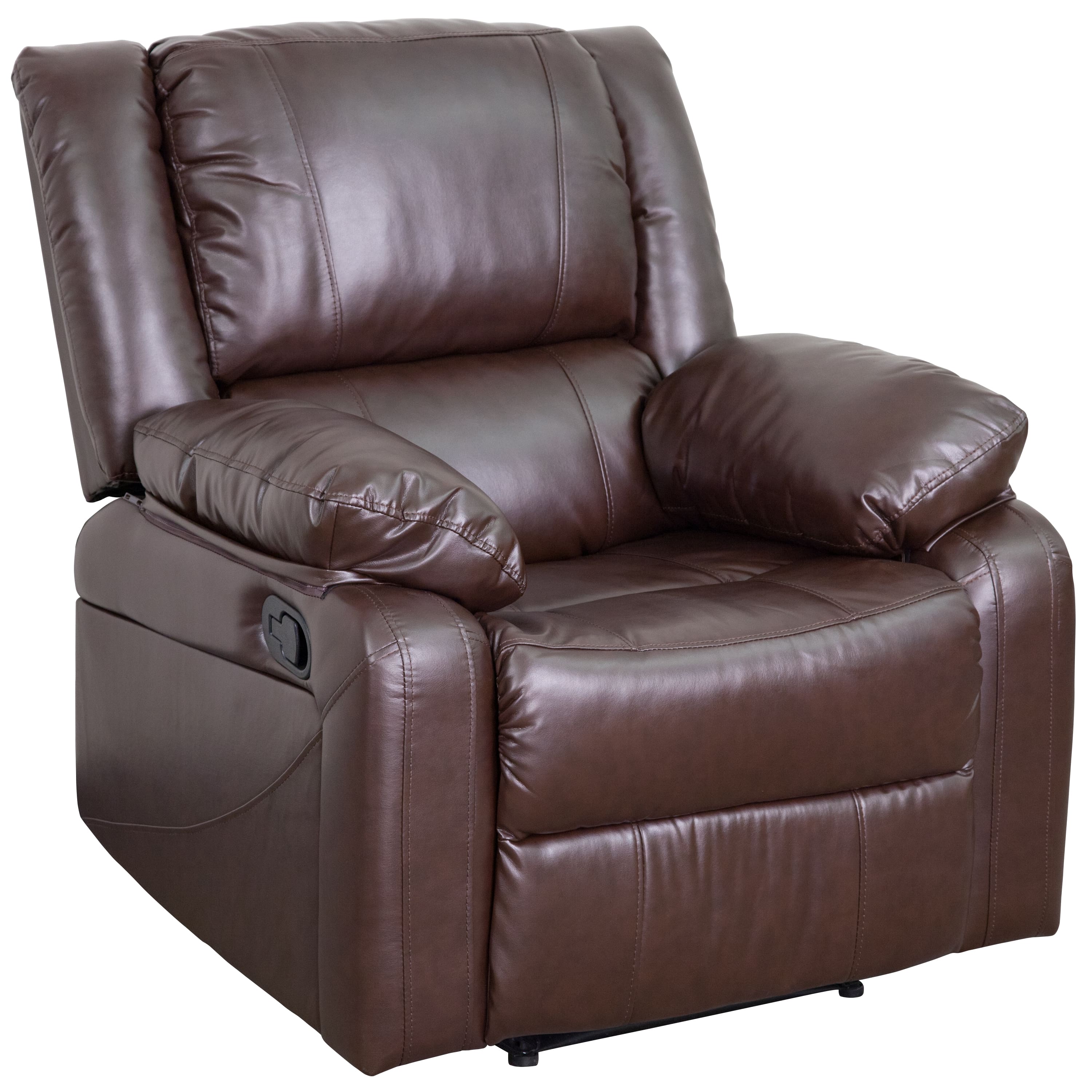 Emma + Oliver - Recliner with Bustle Back and Padded Arms - Brown LeatherSoft