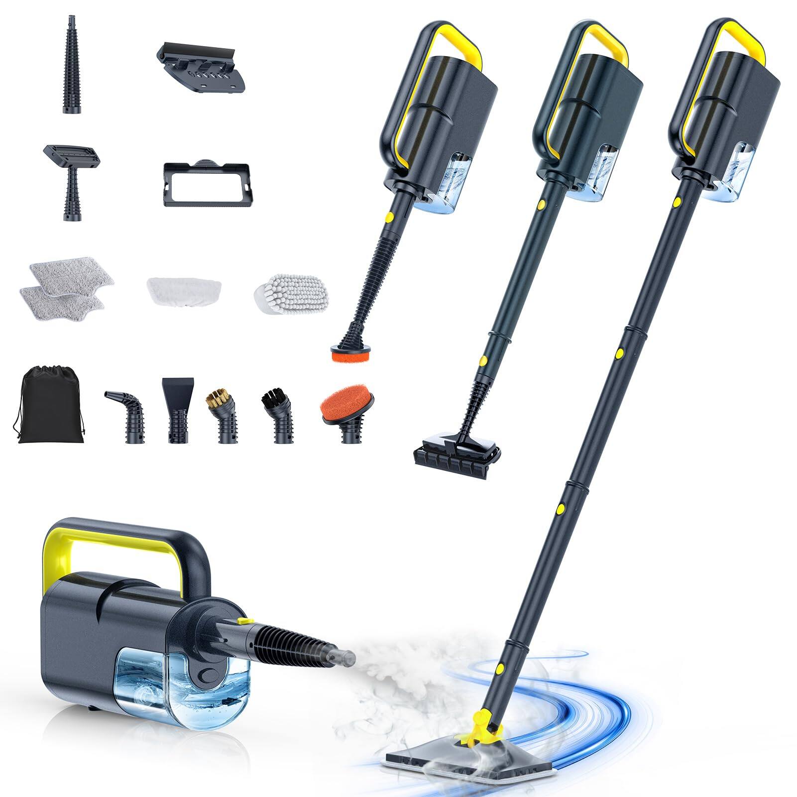 Front. GlowWise - 10-in-1 Steam Mop & Handheld Steamer | 350ml Tank, 2 Steam Levels, Washable Pads | Floors, Carpets, Tile, Grill, Grout. - Gray.