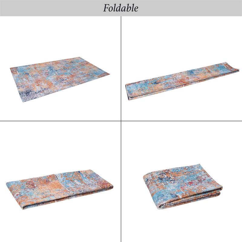 Alt View 5. HTUTWOO - Foldable Machine Washable Area Rug 8x10 - Chenille Low Pile, Non-Slip TPR Backing, Stain Resistant, Super Soft Durable - Multi.