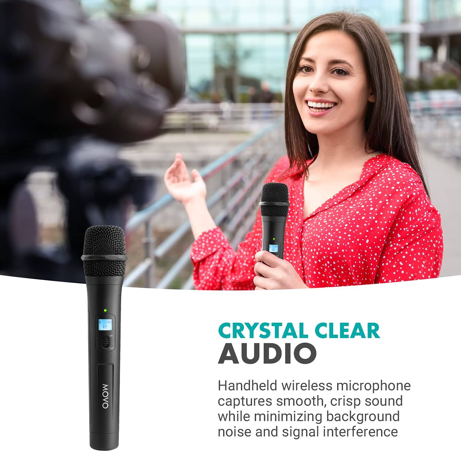 **CRYSTAL CLEAR AUDIO**

Handheld wireless microphone captures smooth, crisp sound while minimizing background noise and signal interference