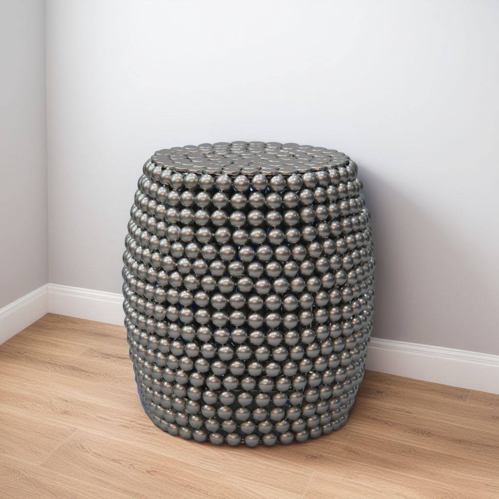 Alt View 8. Manhattan Lane - Eve 18" Side End Table | Silver Metallic Beads Studded Pattern | Nickel Coated Iron Frame - Silver.