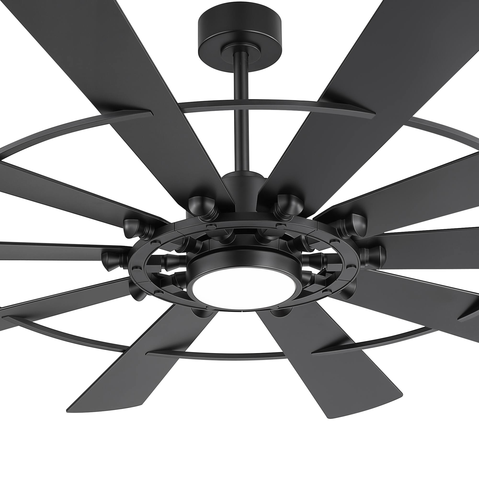 Alt View 8. Breezary - 72-In LED Ceiling Fan with Light, 10 Plywood Blades, 6-Speed DC Motor, Remote, Timer, 3CCT, 6"/12" Downrods - 72-Inch Black.