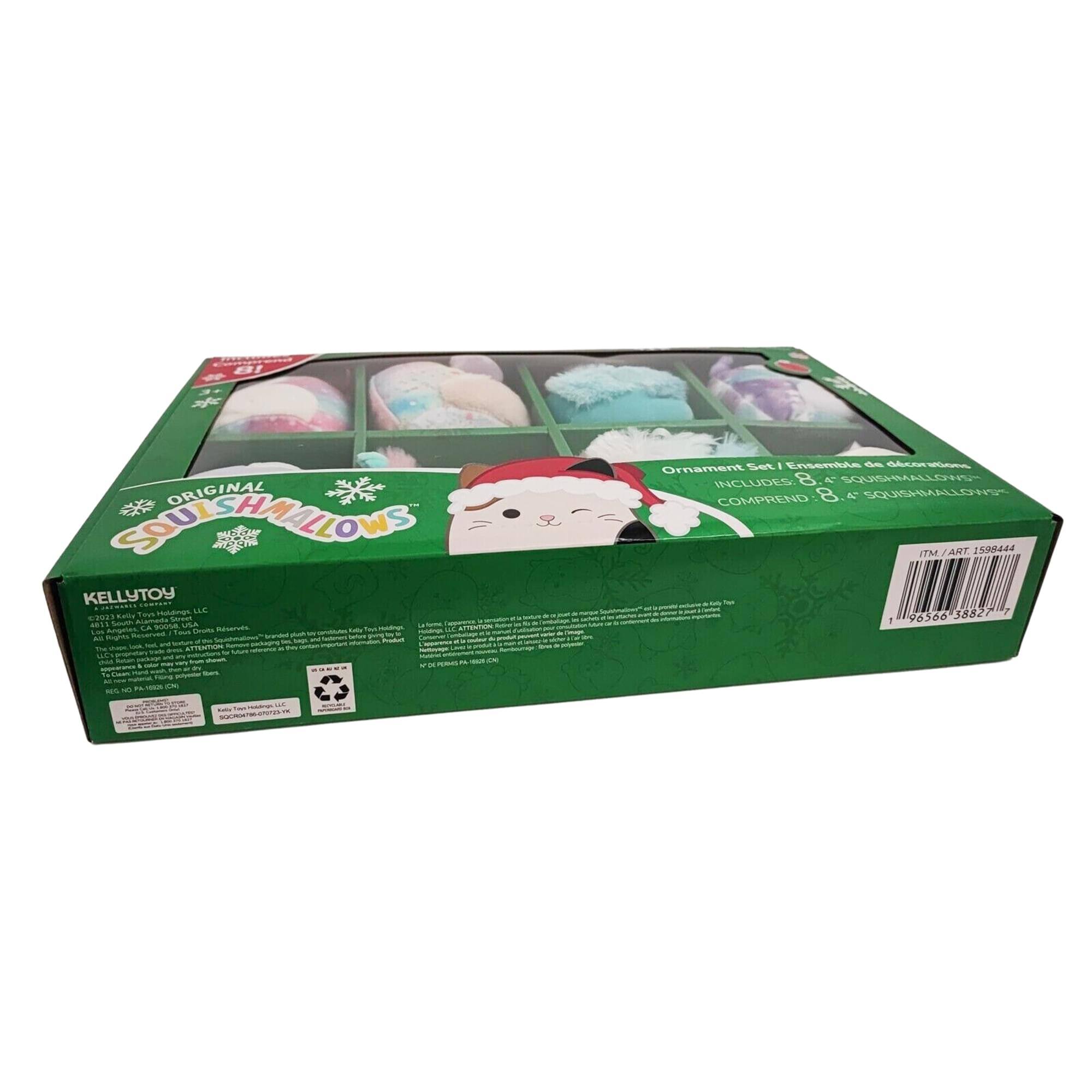 ORIGINAL SQUISHMALLOWS  
KELLYTOY  
Tous Hi LLE 2033  
Tulls 01  
A suna  
HAO TEU  
Psros  
- - - Au - E - - ATLUON - - -  
1 - - -  
Ornament Set / Ensemble de décoration  
INCLUDES 8 & SQUISHMALLOWS  
COMPREND 8. & SQUISHMALLOWS  
TM / ART 2599444  
L 9866 38827  
F - m