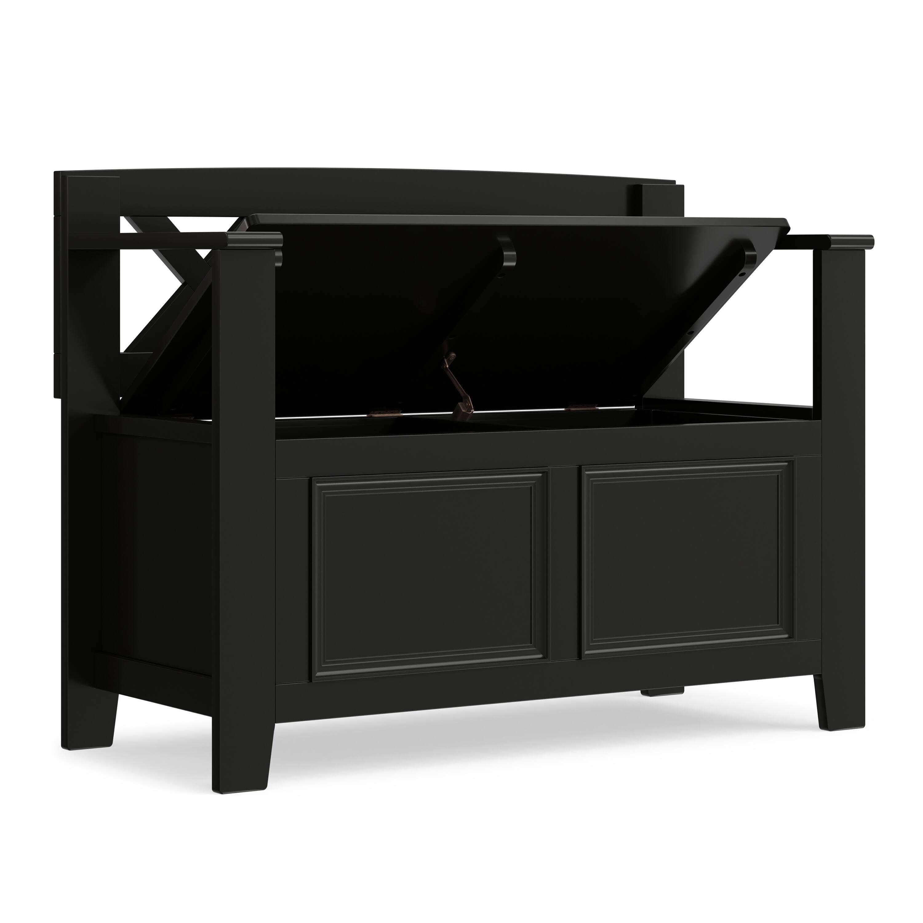 Back. Simpli Home - Amherst Solid Wood 36 inch Wide Transitional Entryway Storage Bench in Black - Black.