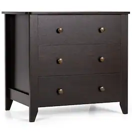Gymax - 3 Drawer Dresser Chest of Drawers Bedside Table for Living Room Bedroom - Espresso