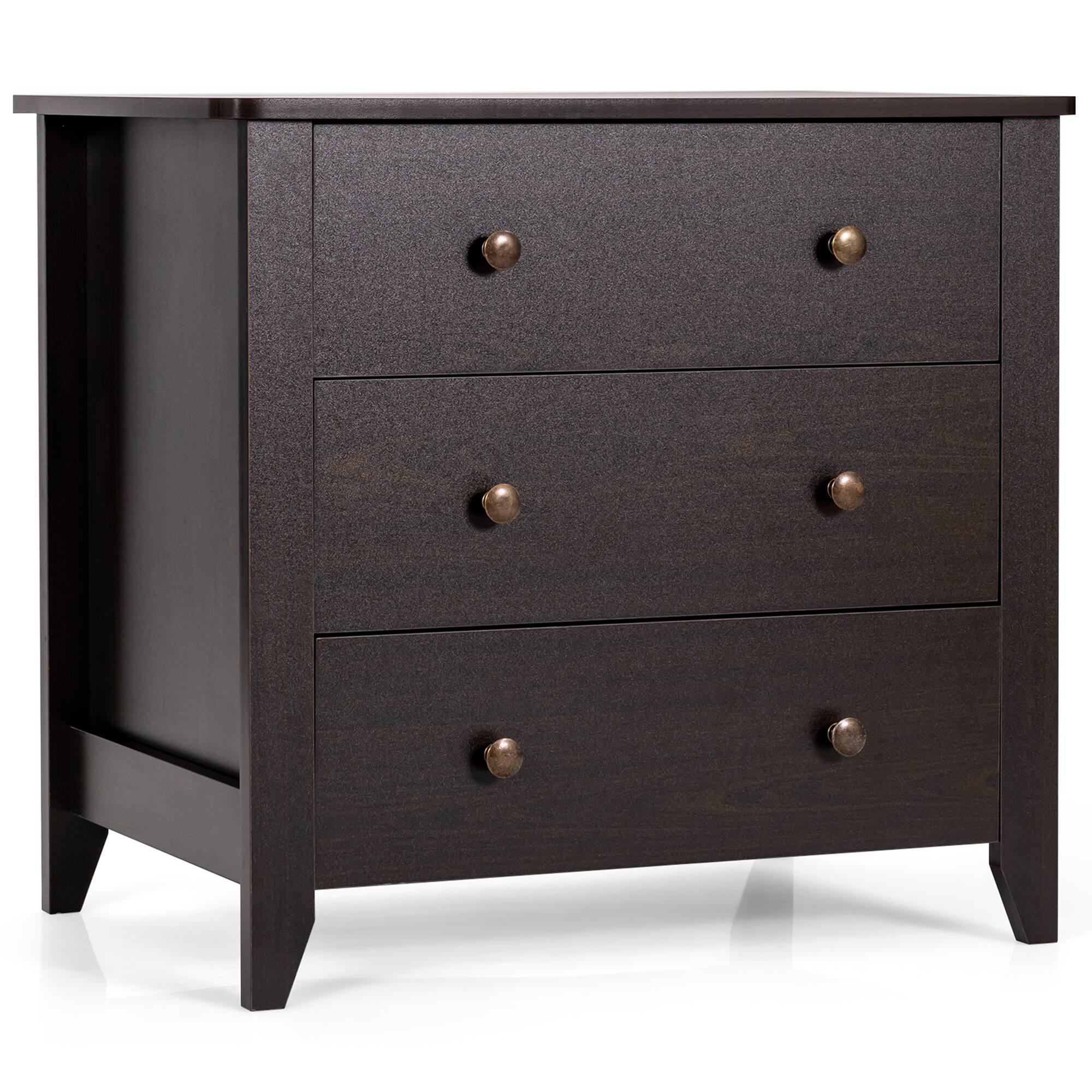 Front. Gymax - Gymax 3 Drawer Dresser Chest of Drawers Bedside Table for Living Room Bedroom Espresso - Espresso.