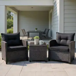 Kadyn - 3 Pcs Patio Rattan Furniture Set, Wicker Furniture Sets, Patio Conversation Sets - Black