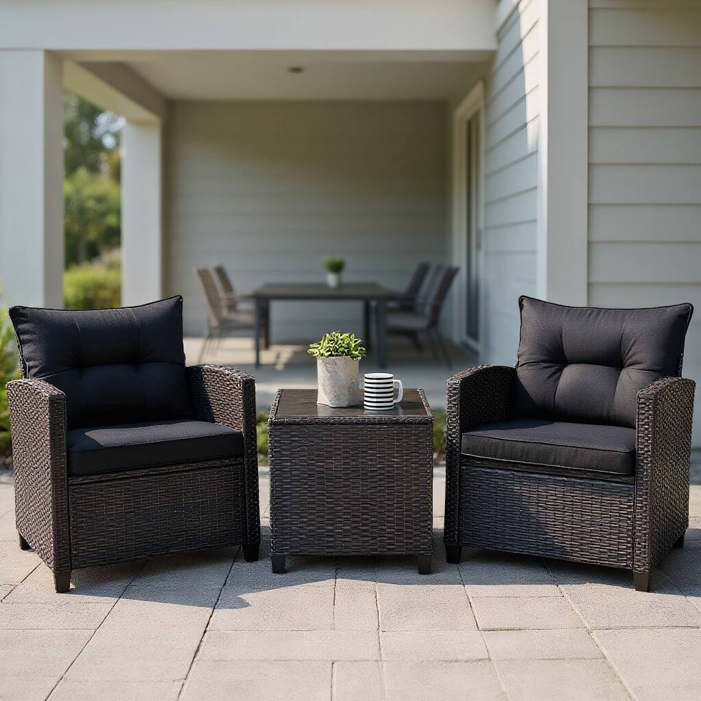 Front. Kadyn - 3 Pcs Patio Rattan Furniture Set, Wicker Furniture Sets, Patio Conversation Sets - Black.