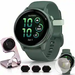 Bundle - Garmin - VIVOACTIVE 6 Health & Fitness GPS Smartwatch 42mm + Loaded Accessory Package - Metallic Jasper Green with Jasper Green Band - (2025)
