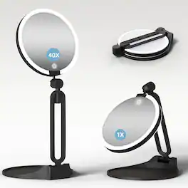 Stamp n Camp - Magnifying Mirror with Light 30X/1X, Double Sided Travel Makeup Mirror with Lights and Magnification - 40x-black