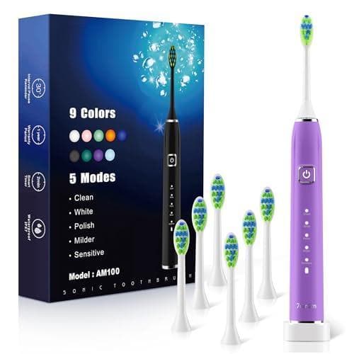 Cozy Serene - Sonic Electric Toothbrush With 6 Brush Heads For Adults&kids One Charge 120 Days Wireless Fast 5 - Purple-1 Count (Pack of 1)