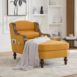 Trinkets Crazed - Oversized Chaise Lounge Indoor,Fabric Single Sofa Bed with Wide Seat,Upholstered Lazy Sleeper Armchair - Yellow