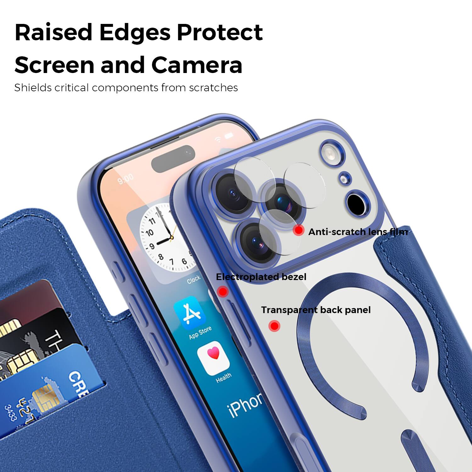Raised Edges Protect Screen and Camera  
Shields critical components from scratches  

- Anti-scratch lens film  
- Electroplated bezel  
- Transparent back panel