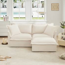 Anysun - L-Shape Chenille Sectional Sofa with Ottoman - Wide Deep Seat, Detachable Cover & Large Pillows - White