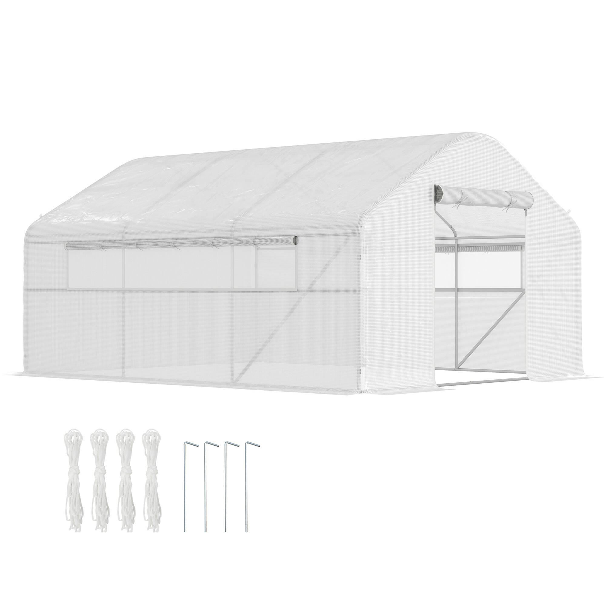 Outsunny - 13' x 10' x 6.5' Hoop House Greenhouse with Large Windows and Zippered Door, Large Walk-In Tunnel Green House - White