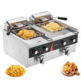 VEVOR - Commercial Deep Fryer, Dual Tank 3500W Electric Countertop Fryer, 2 x 9Qt / 8.5L Double Oil Fryer with 2 Baskets - Silver;Black