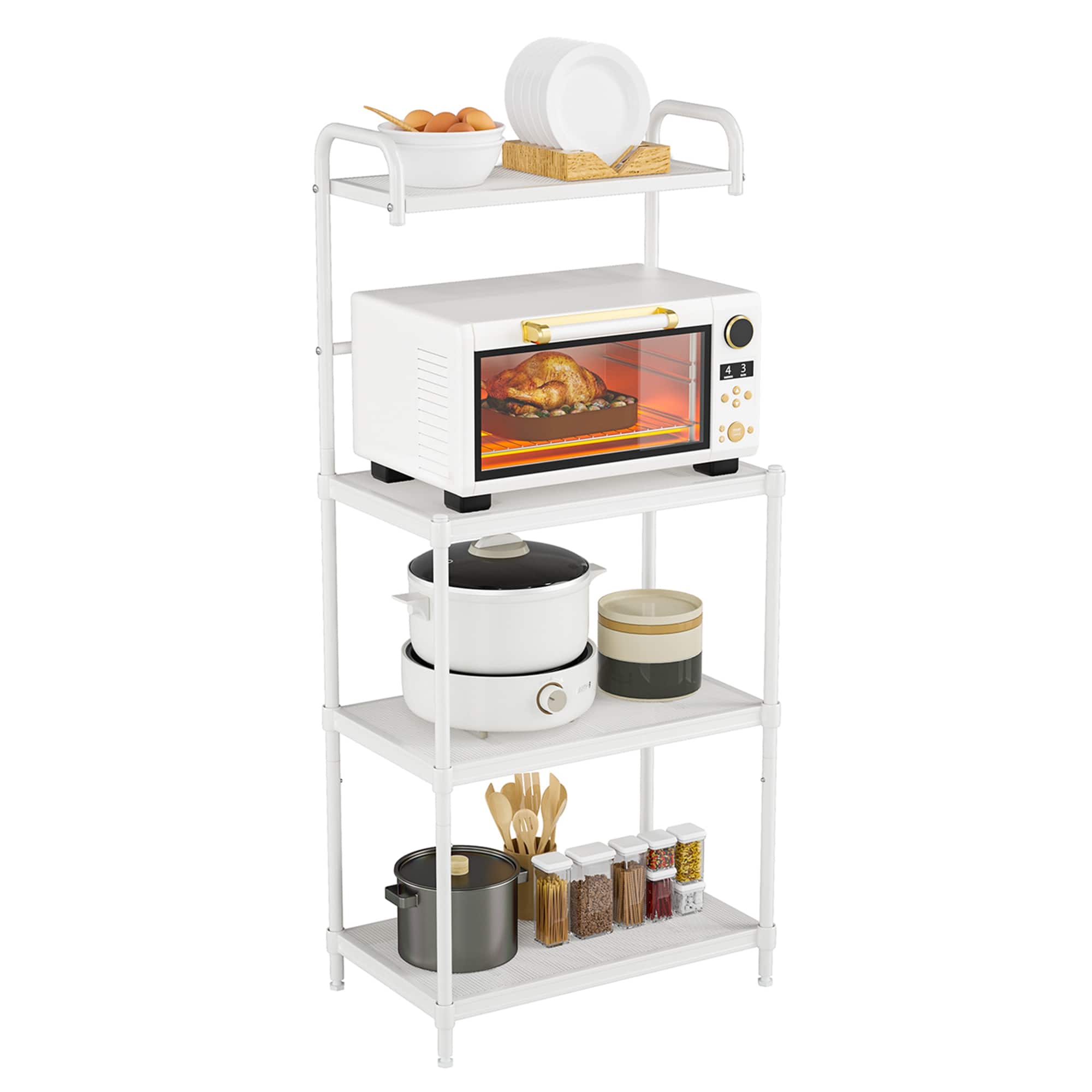 Costway - 4-Tier Baker's Rack Microwave Oven Rack Shelves Kitchen Storage Organizer Iron - White