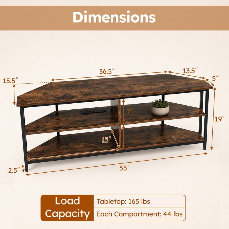 Dimensions
15.5"
36.5"
13.5"
5"
7"
19"
13"
2.5"
55"

Load Capacity
Tabletop: 165 lbs
Each Compartment: 44 lbs