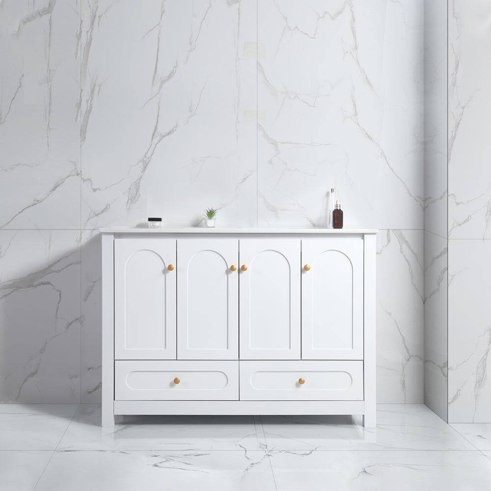 Alt View 1. Boyel Living - 48 Inch White Bathroom Vanity Abundant Storage 4 Soft Close Doors 2 Drawers Bathroom Cabinet Without Ceramic Basin - White.