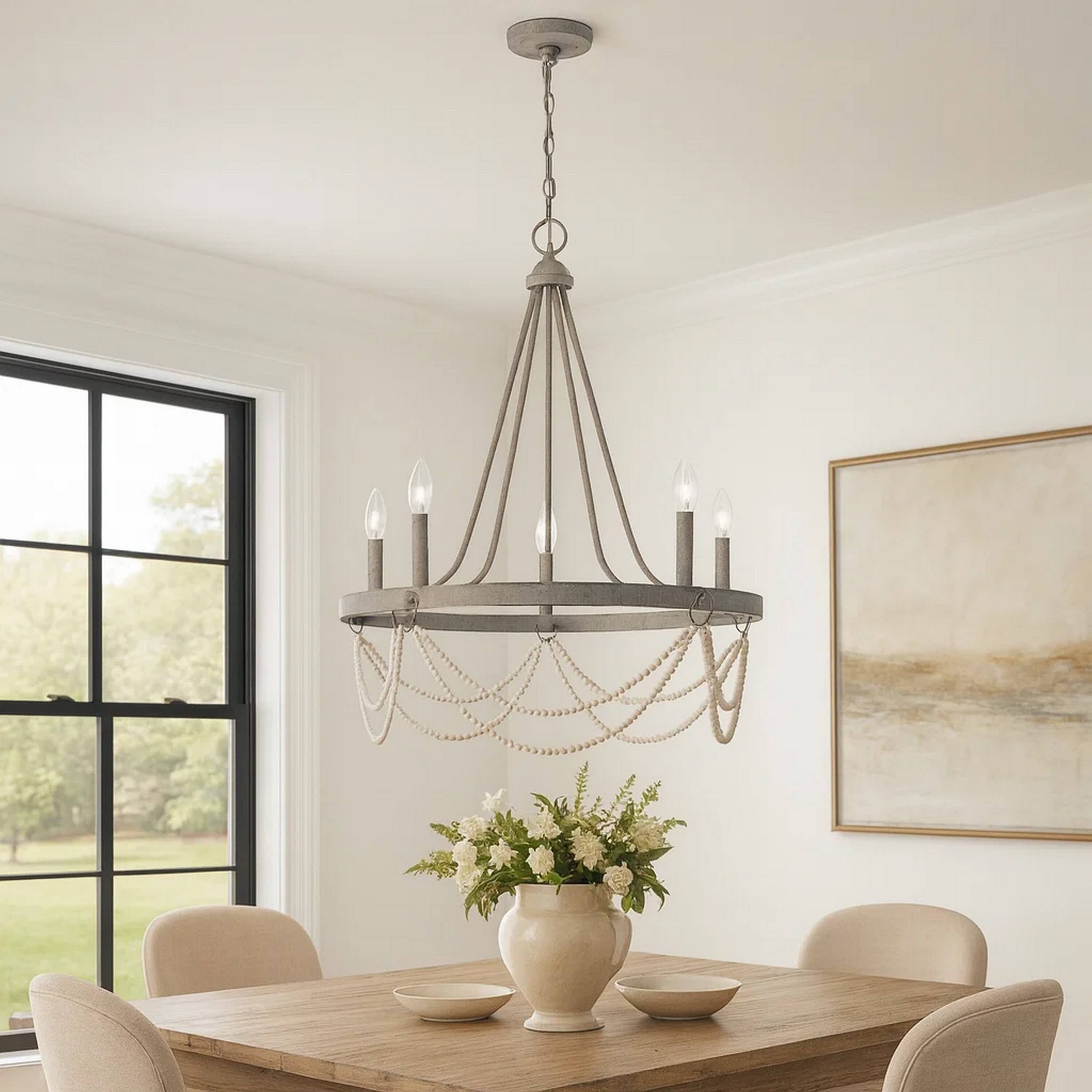 Alt View 2. Manhattan Lane - Lony 26 Inch Chandelier with White Beaded Candelabra Design, Metal - Silver, White.