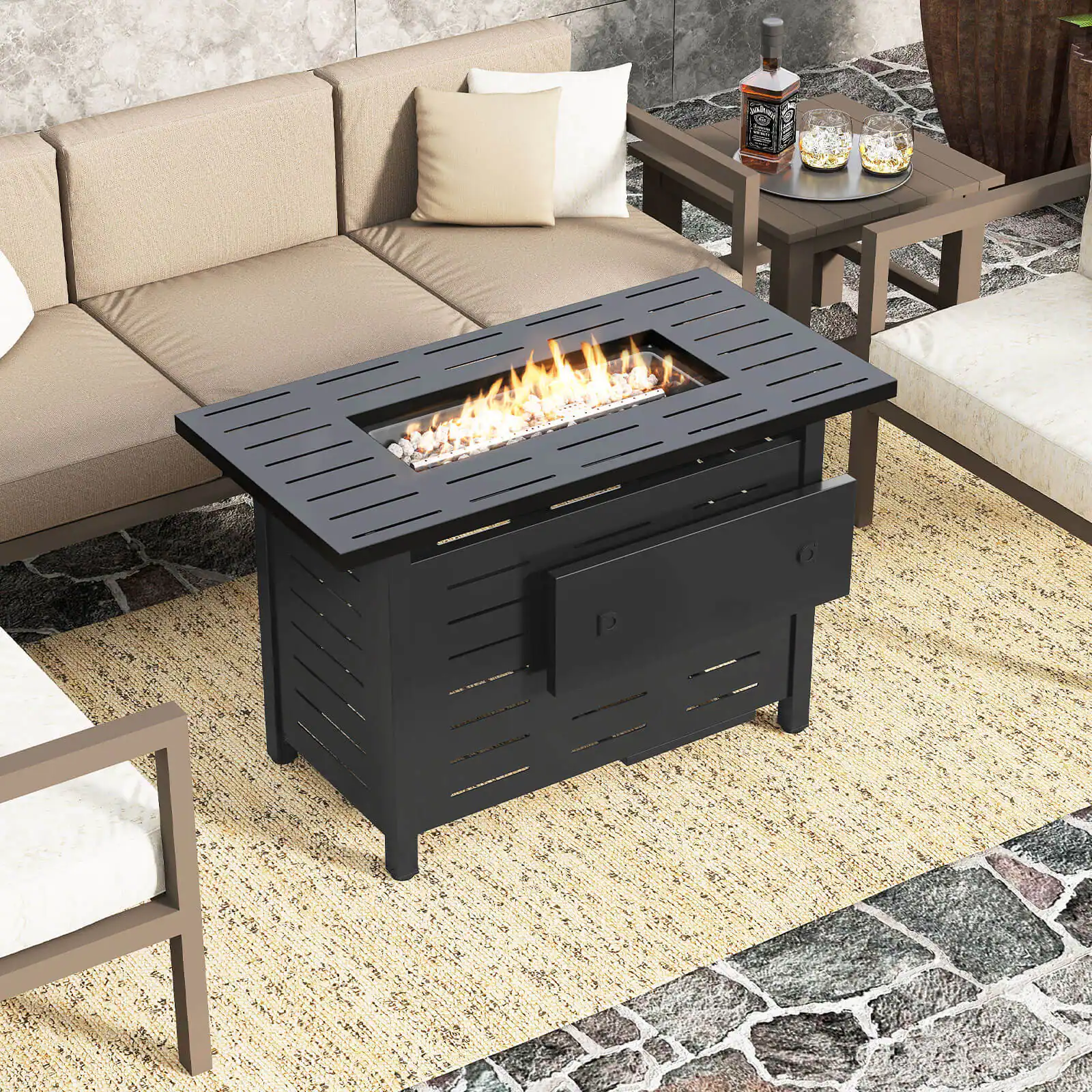 Alt View 1. Costway - Costway 40-Inch Outdoor Propane Fire Pit with Lava Rocks Removable Lid & Protective Cover - Black.