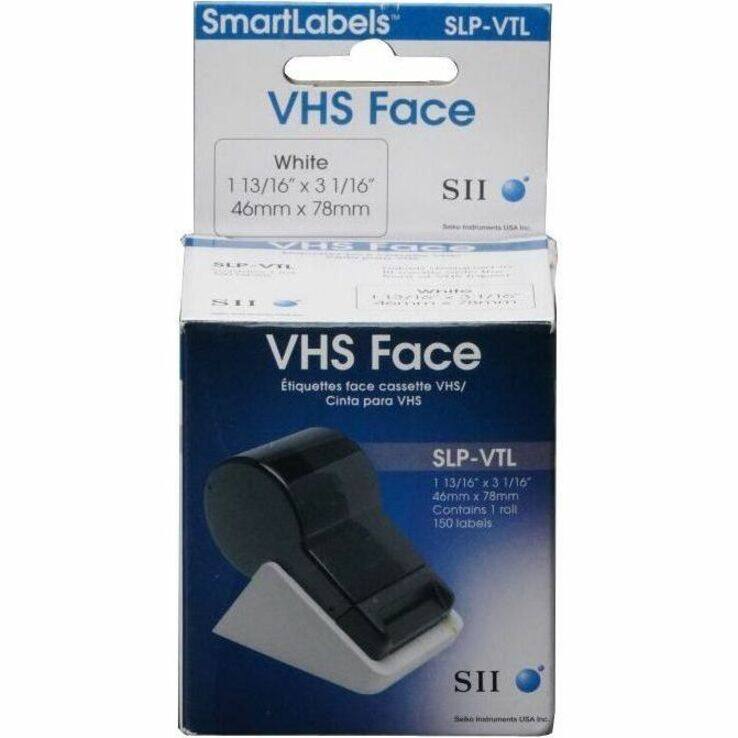 SmartLabels SLP-VTL VHS Face White  
1 13/16" x 3 1/16" (46mm x 78mm)  
Contains 1 roll, 150 labels  
SII USA  

Étiquettes face cassette VHS / Cinta para VHS  
SLP-VTL  
1 13/16" x 3 1/16" (46mm x 78mm)  
Contains 1 roll, 150 labels  
SII USA