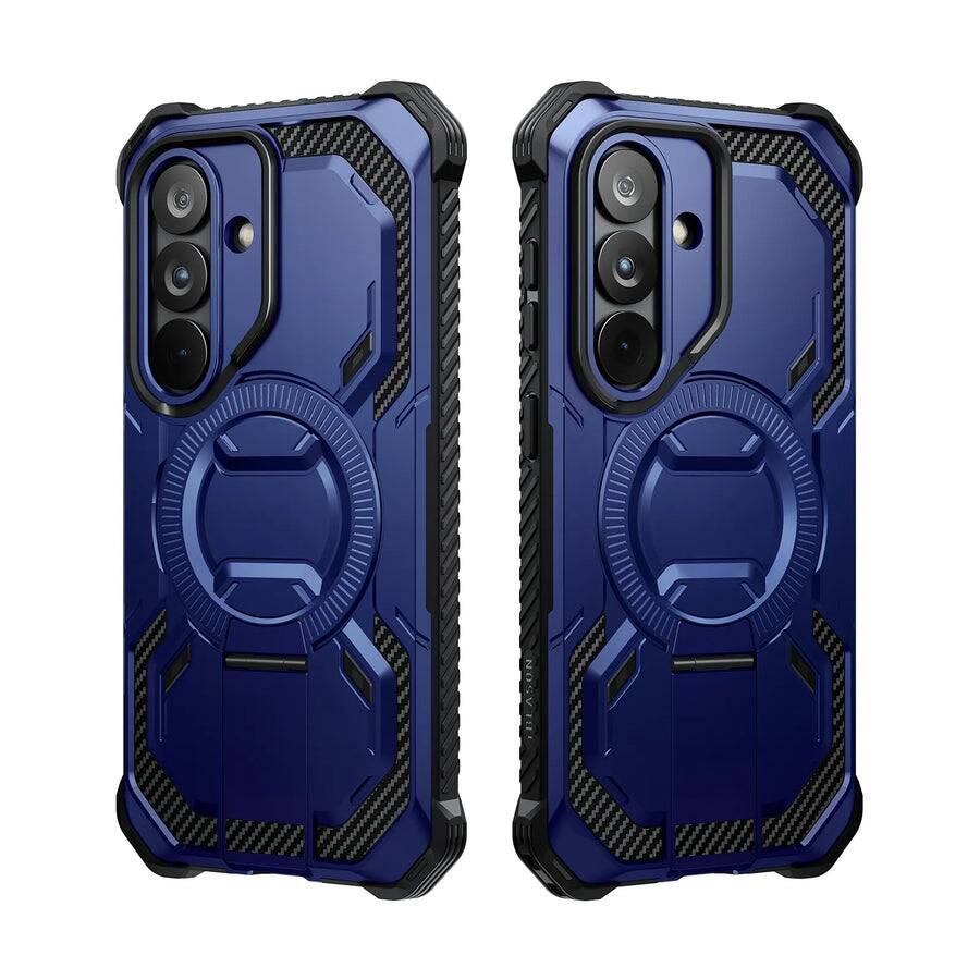Left. i-Blason - Armorbox Case for Samsung Galaxy S26 – Kickstand, Screen Protector, Military-Grade - Dark Blue.