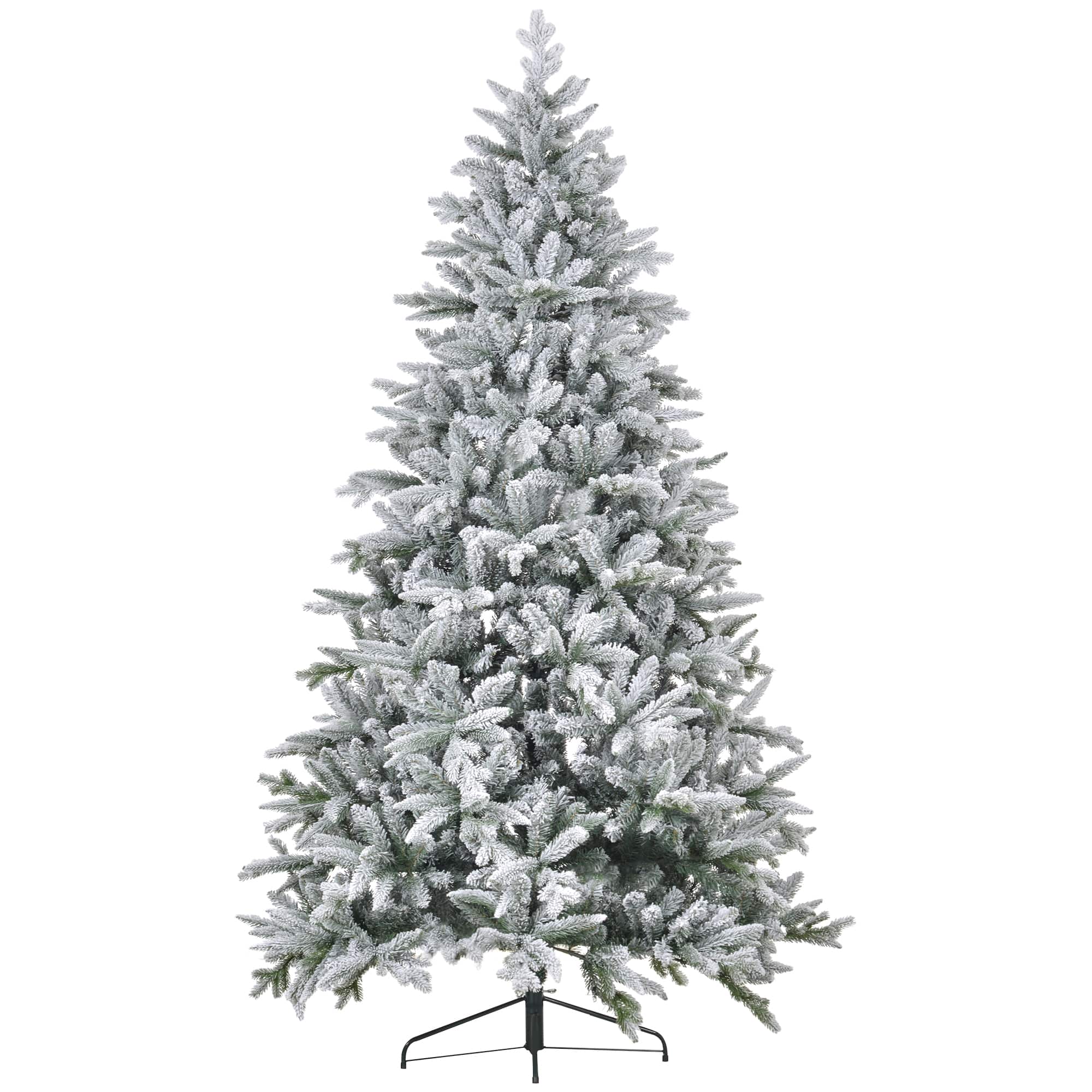 Homcom - 8ft Snow Flocked Artificial Christmas Tree, 2003 Tips Foldable Metal Stand - Green