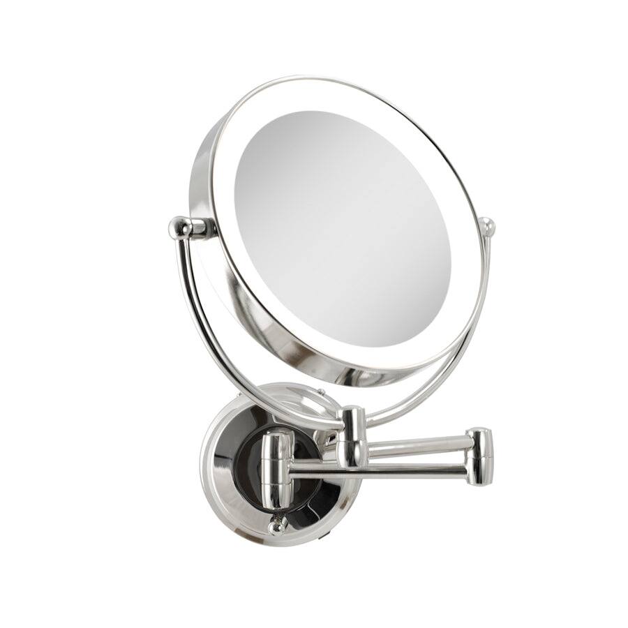 Front. Zadro - LED Lighted Wall Mounted Makeup Mirror with 5X/1X Magnifications & Extendable Arm - Chrome.