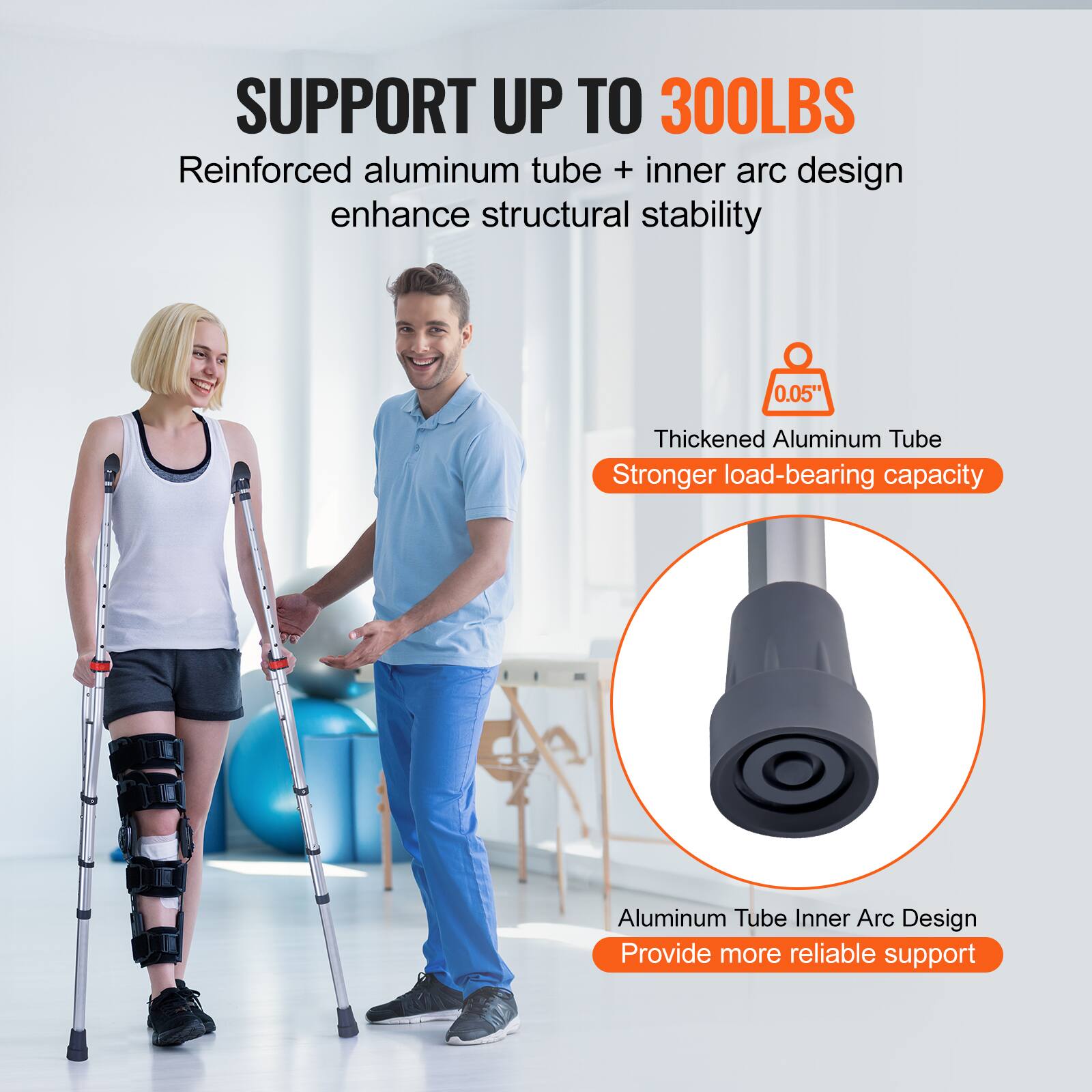 SUPPORT UP TO 300LBS

Reinforced aluminum tube + inner arc design enhance structural stability

Thickened Aluminum Tube
Stronger load-bearing capacity

Aluminum Tube Inner Arc Design
Provide more reliable support