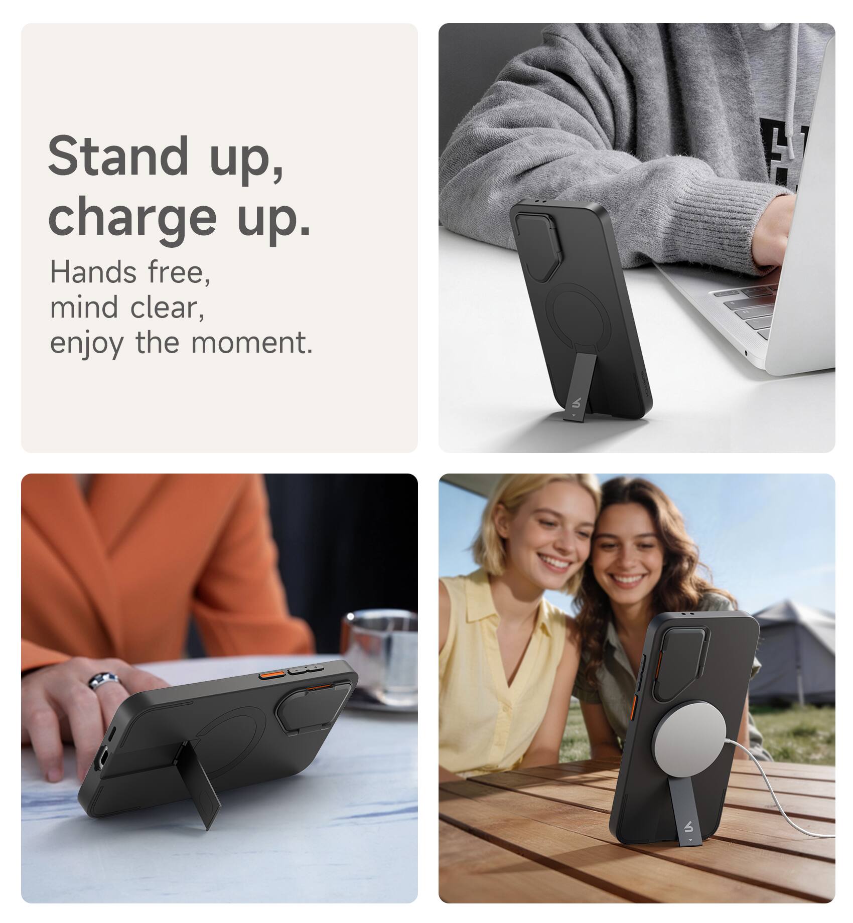 Stand up, charge up.  
Hands free, mind clear, enjoy the moment.