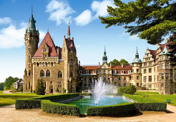 Front. Castorland - CASTORLAND 1500 Piece Jigsaw Puzzles, Moszna Castle, Poland, Historical building, C-150670-2 - Red.
