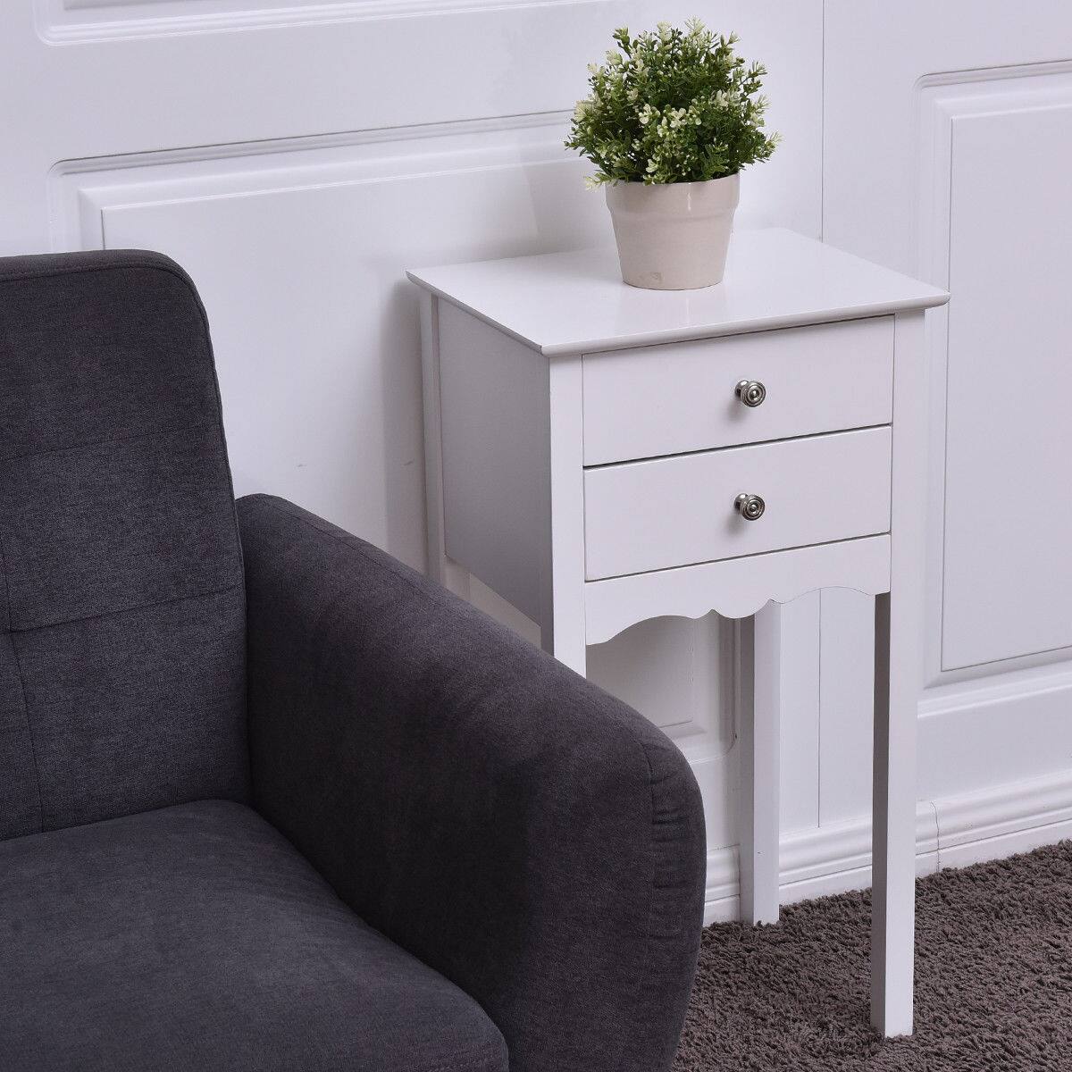 Alt View 2. Gymax - Gymax 2 PCS Side Table End Accent Table Night Stand W/ 2 Drawers White - White.