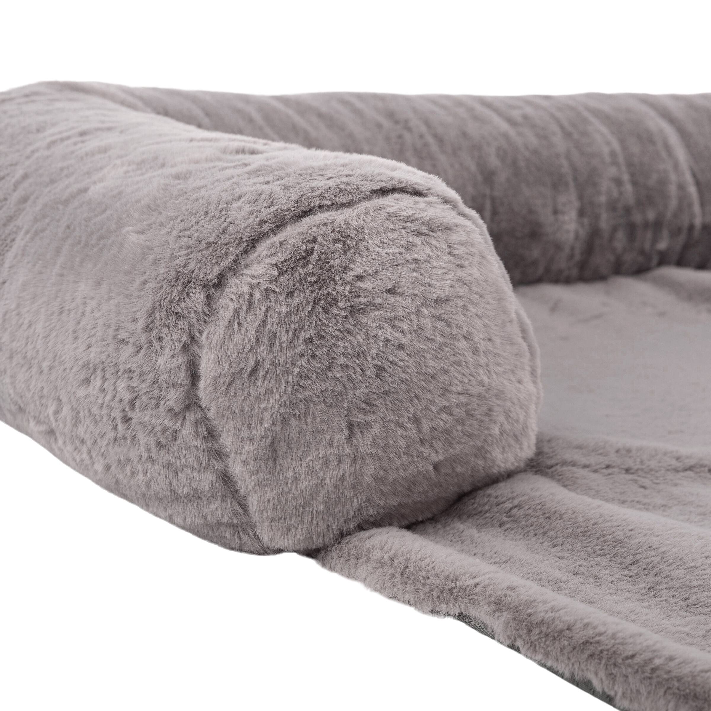 Angle. PetMaker - 45in Plush Dog Bed for Couch - Gray.